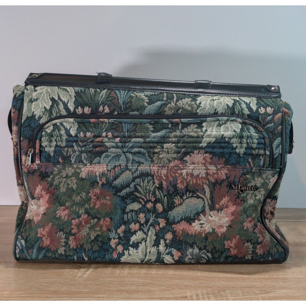 Vintage Atlantic Tapestry Weekender Travel Bag – Floral Pattern, Leather Trim